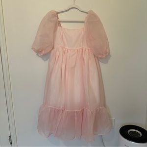 Selkie style empire waist, pink organza dress with inner lining, Size S/M